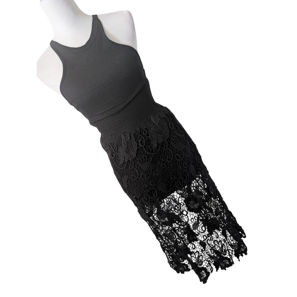 FREE PEOPLE! RICH BLACK CROCHETED LACE, STRETCH KNIT TOP TANK DRESS! SZ M
